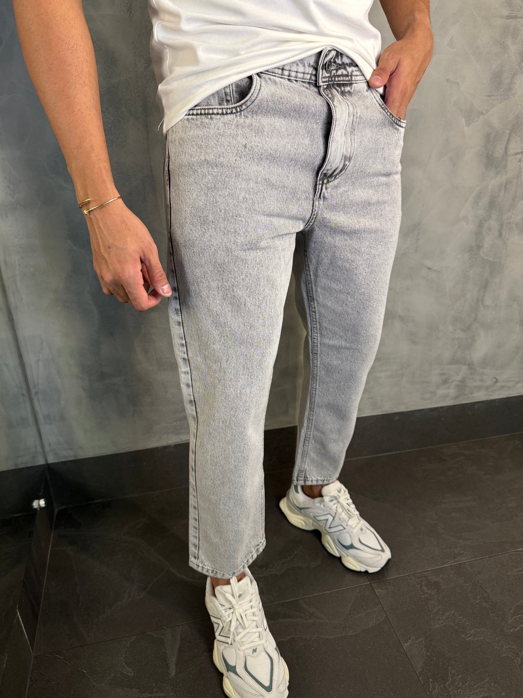 CALÇA JEANS SLIM CROPPED FOCATTO CINZA