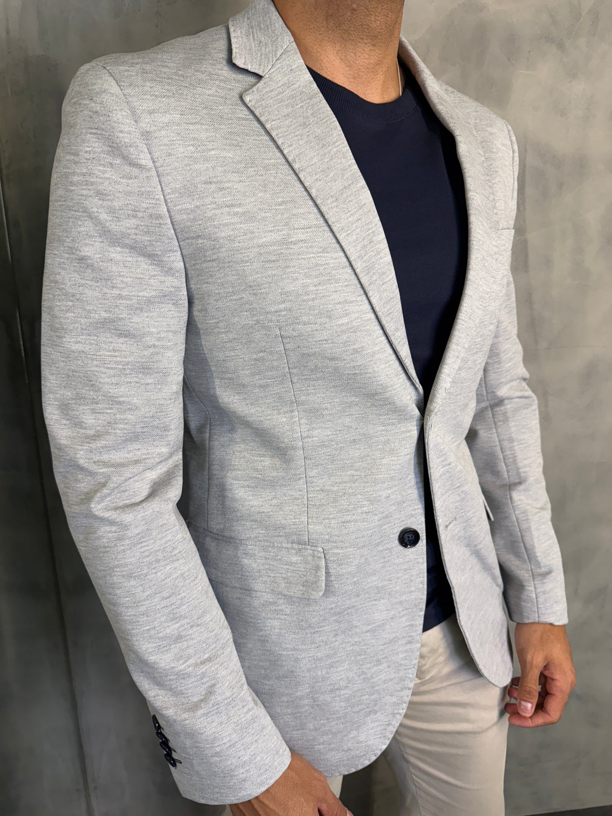 BLAZER MALHA POLIAMIDA PONTO H CINZA