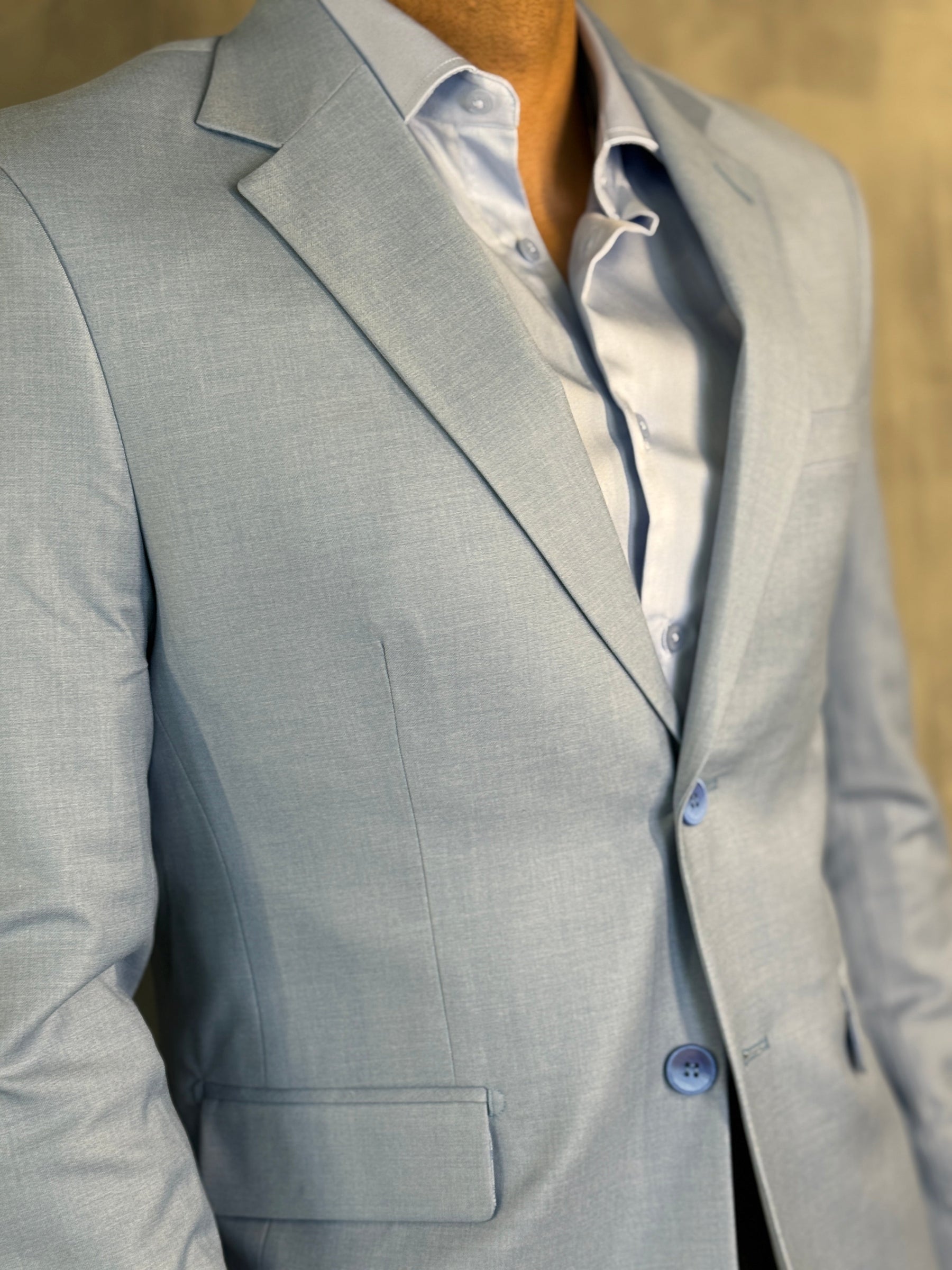 BLAZER SLIM POLIVISCOSE STRETCH LAP LARGA FATIOTA AZUL CLARO