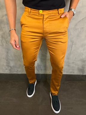 CALÇA SARJA ACETINADA PONTO H FERRUGEM