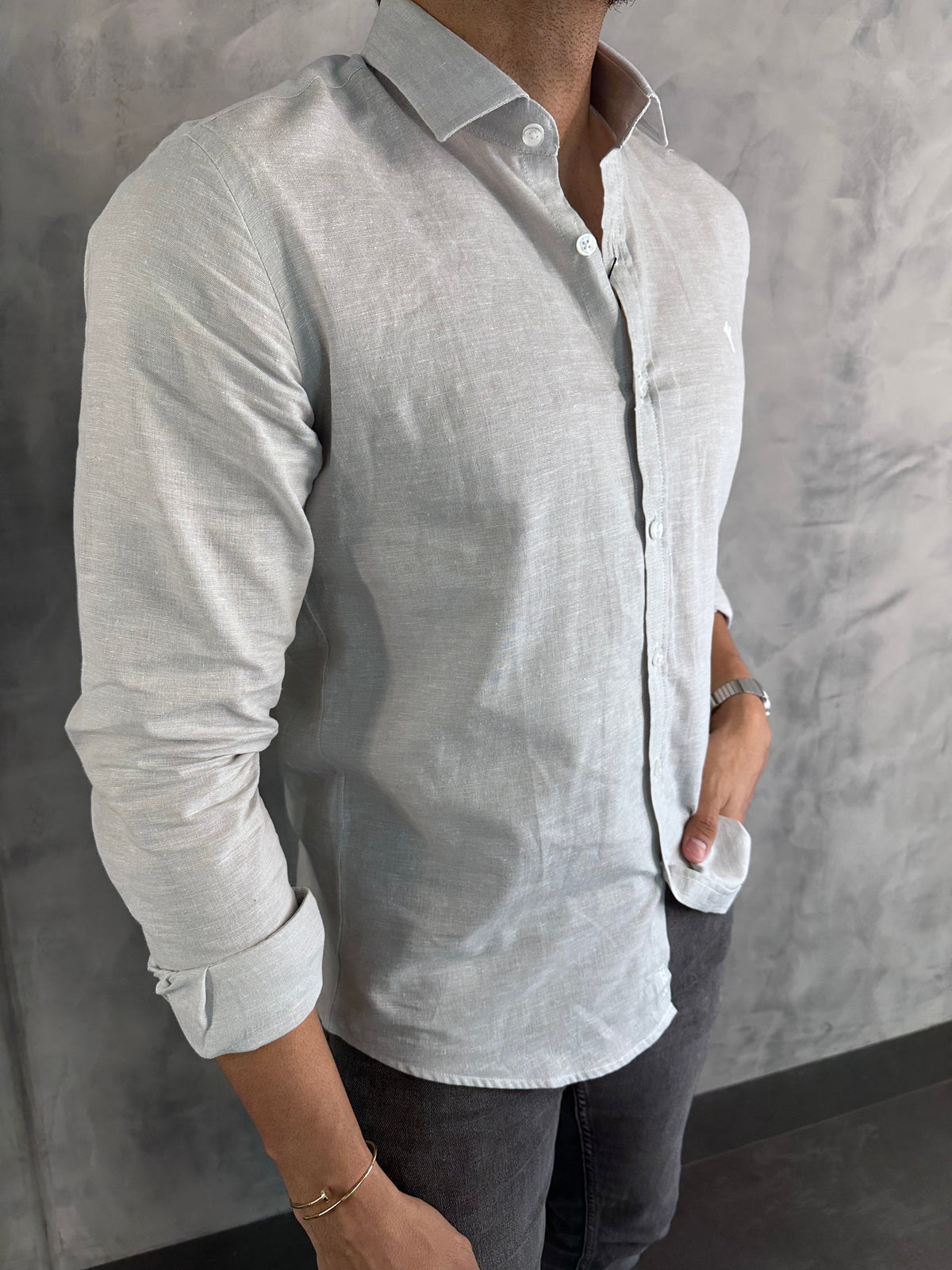 CAMISA DE LINHO M/L INDICCATTO CINZA CL