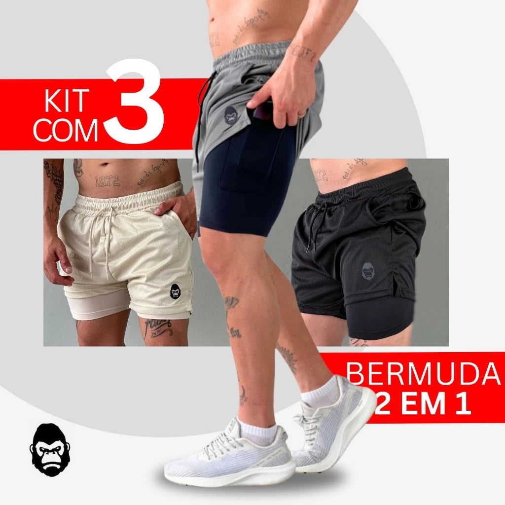 Kit 3 Shorts 2 em 1 Kong